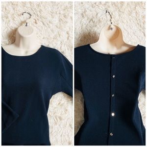 🛍BOGO Ann Taylor 3/4 Sleeve Back Buttons Navy